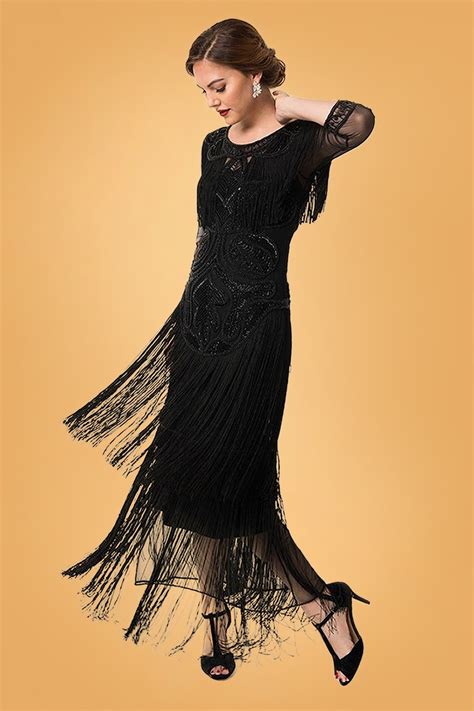 Gatsbylady 20s Glam Fringe Flapper Maxi Dress In Black Shop At Topvintage
