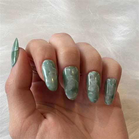Press on Nails, Medium Round Nails, Jade, Fake Nails - Etsy