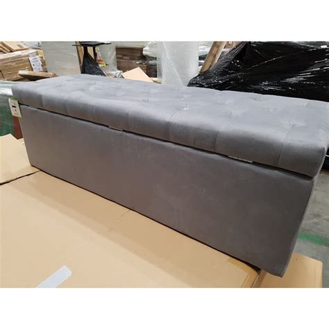 Grade A2 Safina Velvet Storage Blanket Box In Grey With Stud Detail