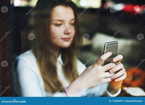 Social Media Browsing Pretty Girl Youth Culture Concept Stock Image