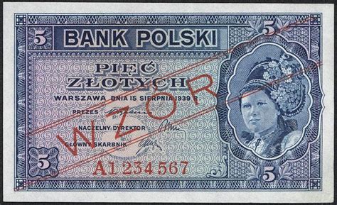 Poland Banknotes 5 Polish Zloty Banknote Of 1939world Banknotes