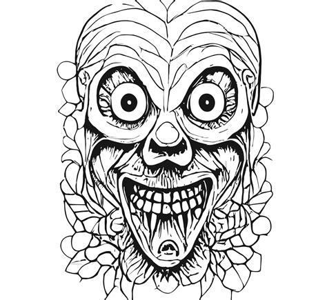 Free Scary Faces Coloring Pages PNG With Transparent Background