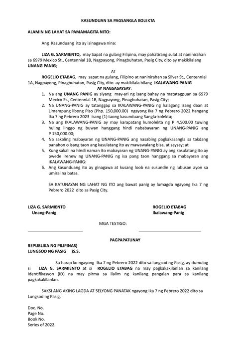 Halimbawa Ng Kasunduan Legal Kasunduan Format Sangla Agreement Sample