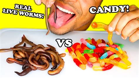 Asmr Gummy Food Vs Real Food Eating Candy Challenge Best Gross Real Live Worms No Talking Youtube