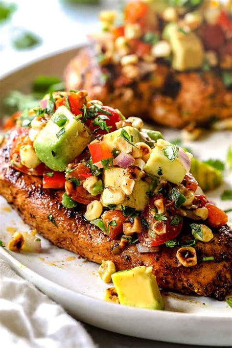 Add 1/2 onion, lime juice, 1/2 cup cilantro, jalapeno peppers, and garlic until onion is slightly greenish in color, about 5 minutes. Fiesta Lime Chicken with Avocado Salsa - Carlsbad Cravings