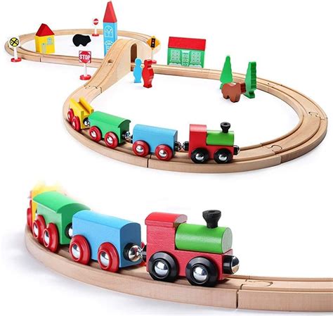 Sainsmart Jr Wooden Train Set For Toddler With Double Side