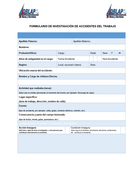 Formulario Investigacion Accidentes Trabajo Pdf