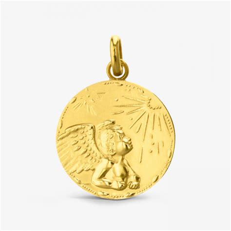 Médaille de baptême Ange Espoir - Or jaune - 18 mm - Sablé - Frappe mince - Arthus Bertrand ...