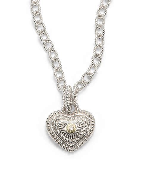 Judith Ripka Diamond 18k Yellow Gold Sterling Silver Heart Pendant