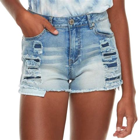 Juniors Almost Famous High Waisted Frayed Rip And Repair Denim Shorts