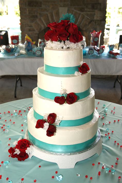 My Red And Aqua Turquoise Wedding Cake Aqua Wedding Cakes Turquoise