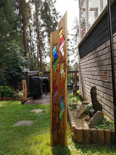 Stained Glass Reclaimed Wood Art Garden Sculpture Etsy