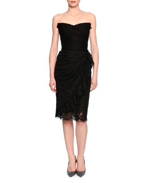 Dolce And Gabbana Strapless Lace Bustier Dress Black