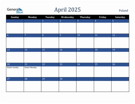 April 2025 Monthly Calendar With Poland Holidays