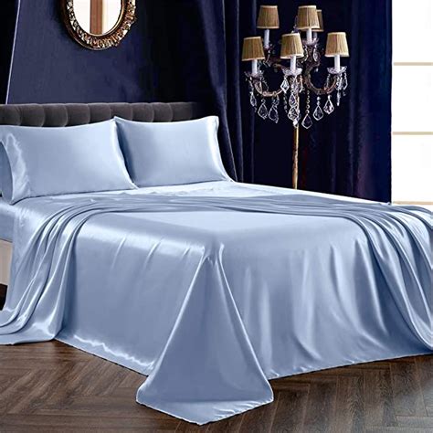 Amazon Com Siinvdabzx Pcs Satin Sheet Set Full Size Ultra Silky Soft Baby Blue Satin Full Bed