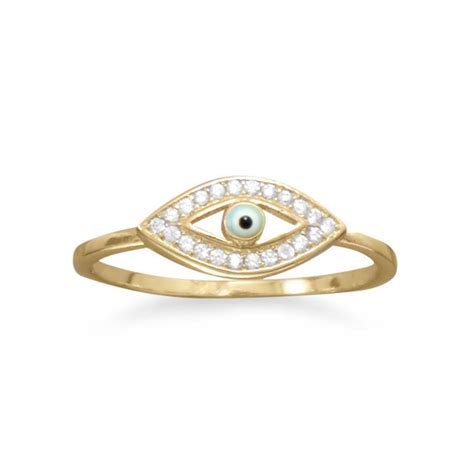 14 Karat Gold Plated CZ Evil Eye Ring Evil Eye Ring Evil Eye Design