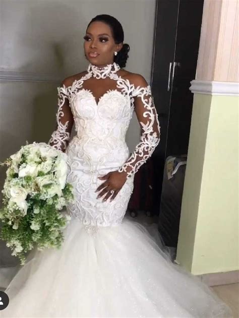 2021 Latest African Mermaid Wedding Dresses Elegant Halter Long Sleeves