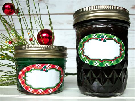 Plaid Red And Green Christmas Oval Canning Labels For Mason Jar Ts