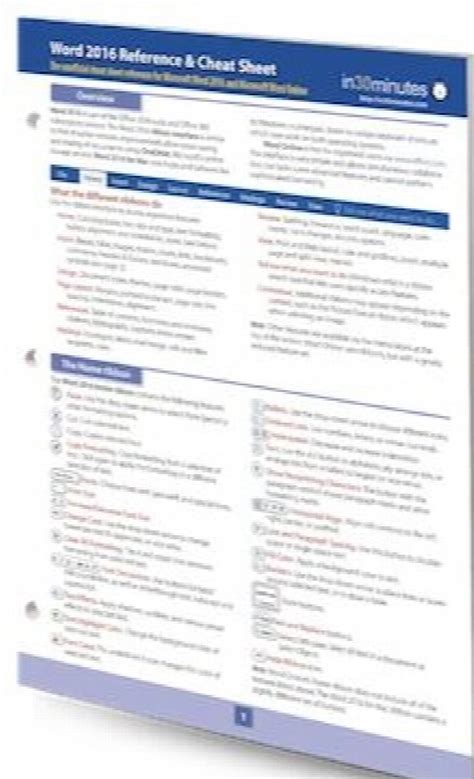 Word 2016 Reference And Cheat Sheet