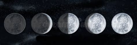 Moon Phases On Sky Dark Background Galaxy Hand Drawn Watercolor