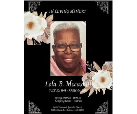 Lola Mccaskill Obituary Vaughn Greene Funeral Services Randallstown