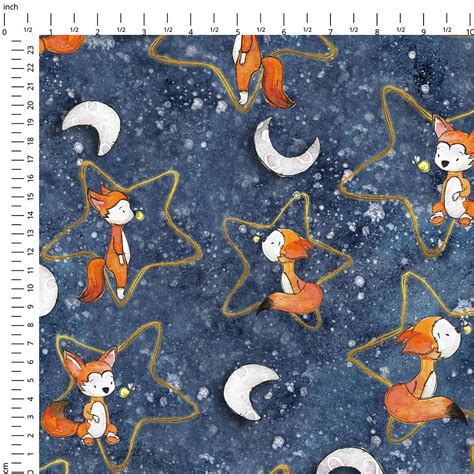 Starlight Fox Print Fabric For Garden Dressmaking Crafts Custom