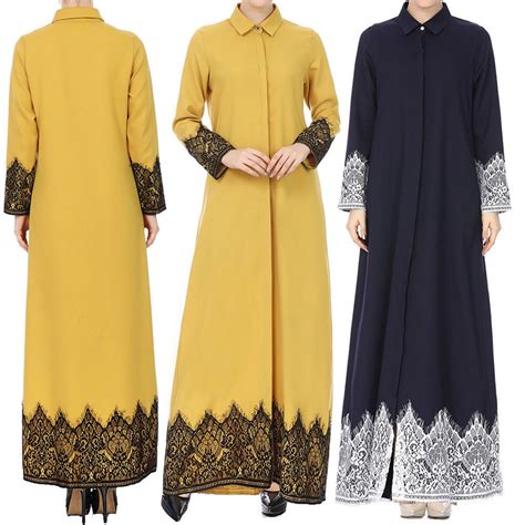Muslim Women Lace Trimmed Front Abaya Muslim Maxi Kaftan Kimono Kaftan