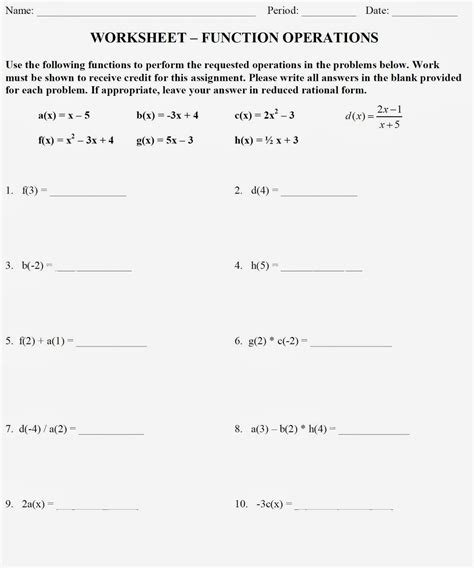 Function Operations Worksheet Answers