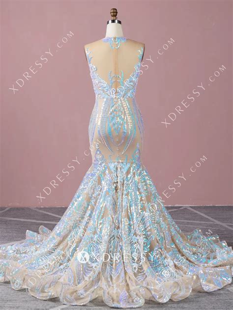 Iridescent Pink And Blue Sequin Long Prom Dress Xdressy