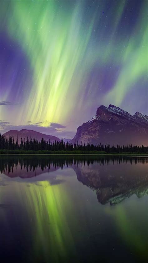 2160x3840 Aurora Borealis Mountains Lake Reflection Banff National Park