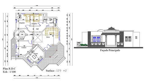 2d Dwg Drawing Ground Floor Plan And Elevation Of Bungalow Autocad File