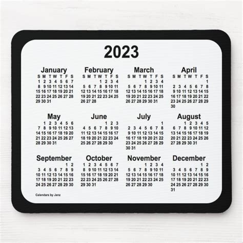 2023 White On Black Calendar By Janz Two Tone Mouse Pad Zazzleca
