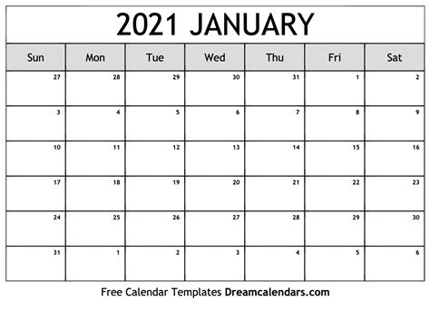 January 2021 Calendar Free Printable With Holidays And Observances
