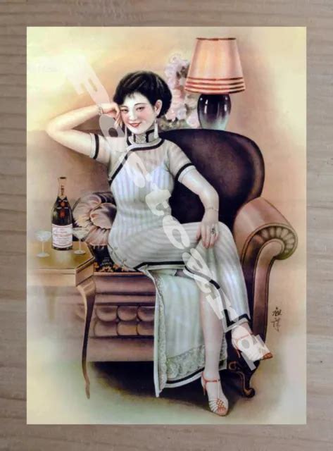 Historic Chinese Calendar Girl Of The 1930s Pin Up Postcard 24 381