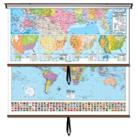 U S World Advanced Political Wall Map Combo W Backboard Advanced