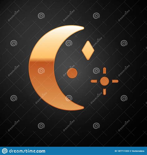 Gold Moon And Stars Icon Isolated On Black Background Cloudy Night