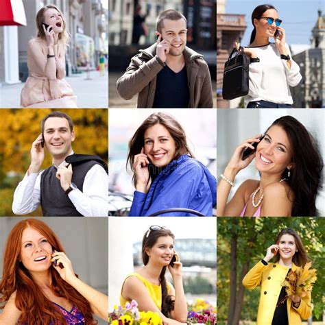 Connection Concept People With Mobile Phone Collage Stock Image