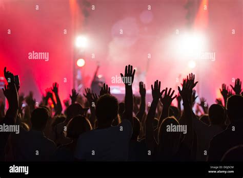 Concert Goers With Their Hands Up In The Air During The Concert Of
