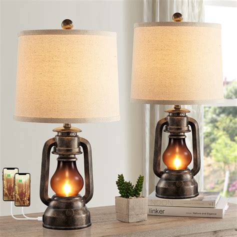 Farmhouse Lantern Table Lamps For Living Room Set Of 2 Vintage Bedroom