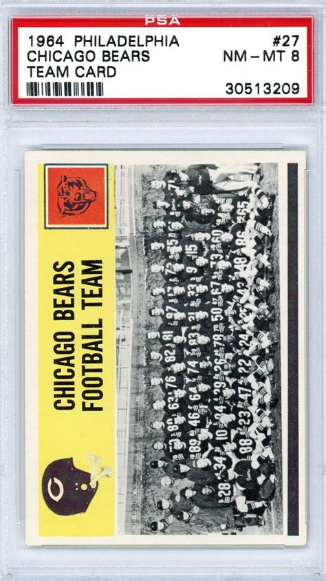 1964 Philadelphia 27 Chicago Bears Team Card Psa 8 3209 Reed Buy