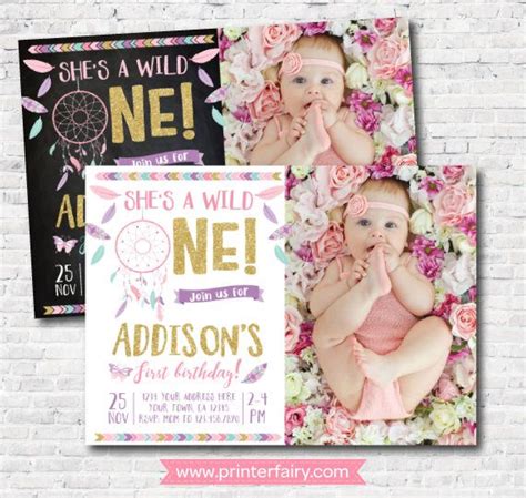 Wild One Girl Birthday Invitation With Picture Editable Etsy Birthday Invitations Girl