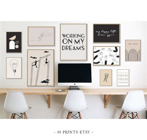 Home Office Set Of 10 Prints Office Wall Decor Home Office Etsy