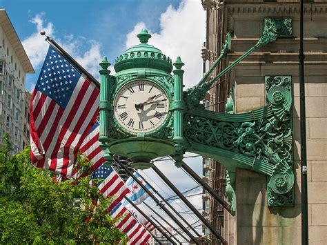 Patriotic Chicago Marshall Fields Clock Photograph By Rich Nicoloff