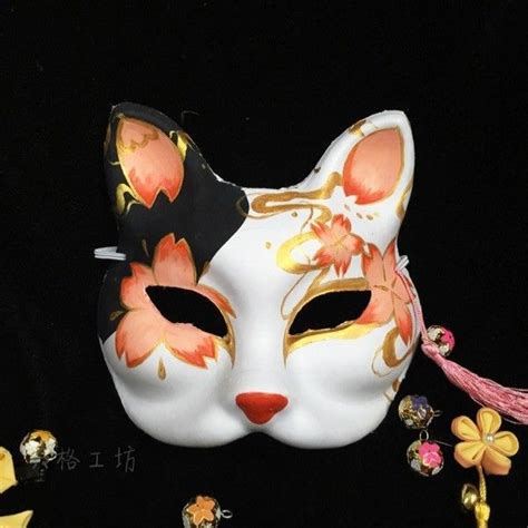 Half Face Hand Painted Japanese Fox Mask Pink Kitsune Cosplay