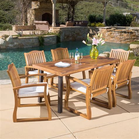 Gallagher Outdoor Acacia Wood 7pc Dining Set Teak Finish