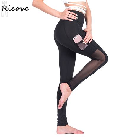 women workout leggings black sexy splice mesh fitness high waist elastic leggings comfortable