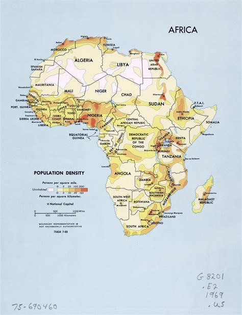 Large Detailed Population Density Map Of Africa 1969 Africa