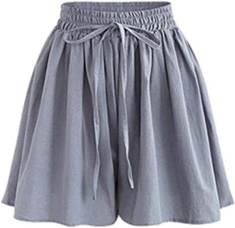 gihuo women s elastic waist pleated shorts chiffon flowy culotte divided skirt grey large