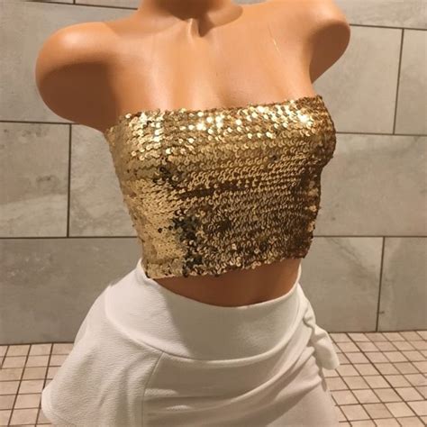 Gold Sequined Tube Crop Top Cropped Tube Top Sequined Crop Tops