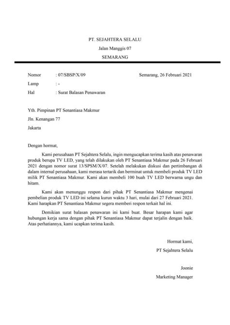 Contoh Surat Resmi Formal Dalam Bahasa Inggris - Contoh Surat Resmi
